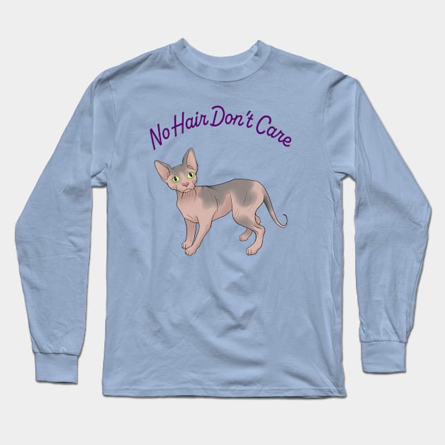 Sphynx Cat - No Hair Don't Care! Long Sleeve T-Shirt by Milky Milky